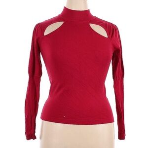 Red Turtleneck Shirt with Shoulder Cutouts